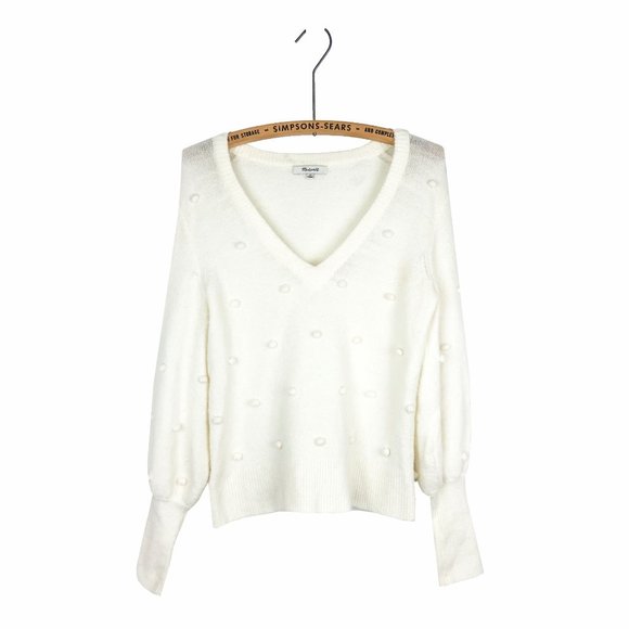 Madewell Balloon Sleeve Sweater Ivory Pom Pom, XS - Picture 3 of 8